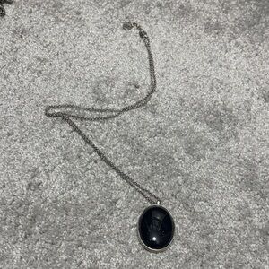 Silver Black Oval Pendant Necklace